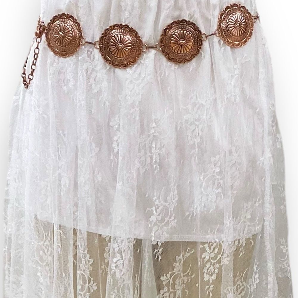 Western Antique Round Floral Copper Links Concho Belt NEW